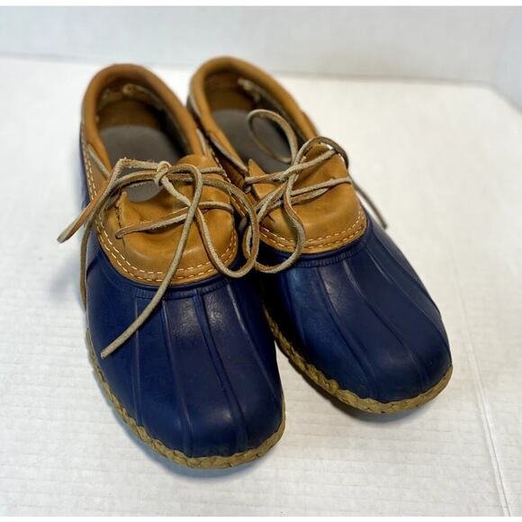 Vintage L.L. Bean Boots Women's Size 7  Blue Rubber Brown Leather Waterproof - Picture 2 of 4